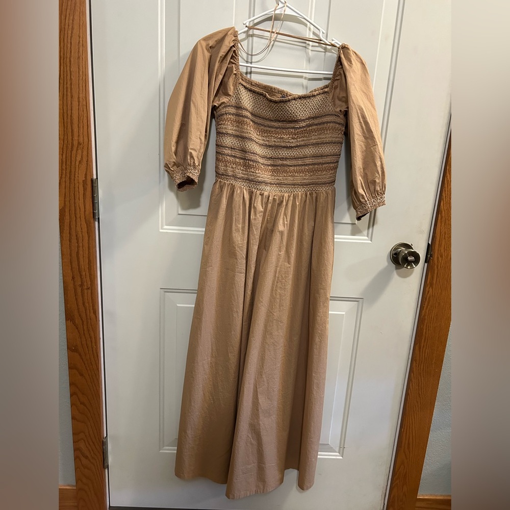 Elegant Tan Smocked Old Navy Dress